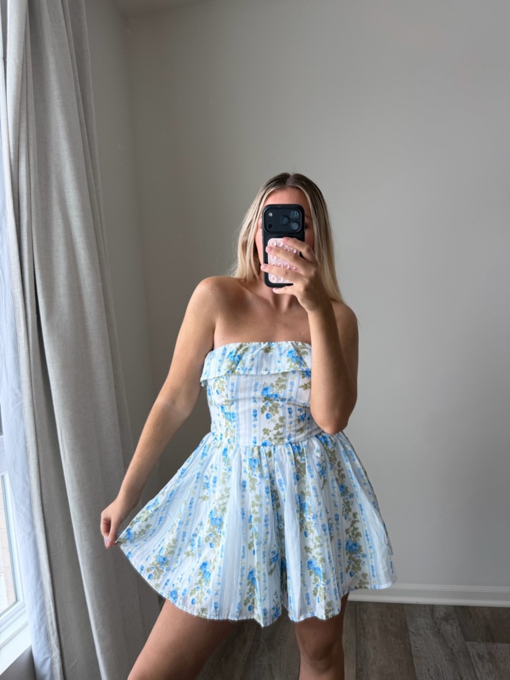 Strapless Blue Floral Summer romper - Picture 2 of 4